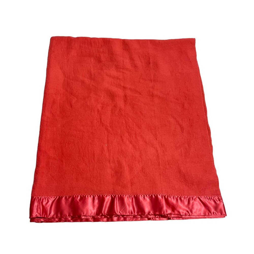 Vintage Tennessee Woolen Mills Dark Rose Acrylic Nylon Trim Blanket 66 X 72